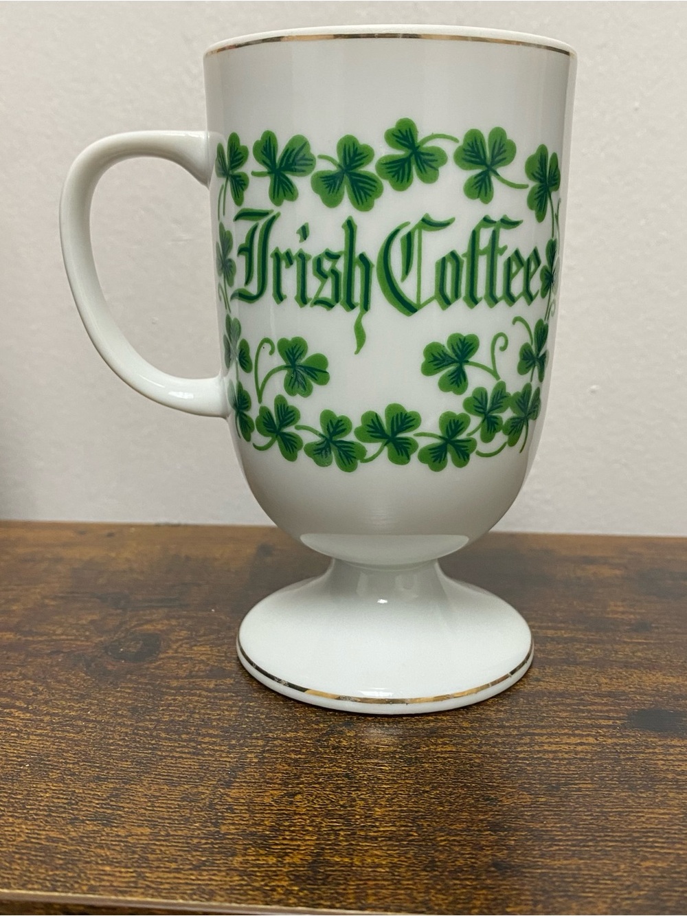 Irish Coffee Pedestal Mug with Green Shamrock Design